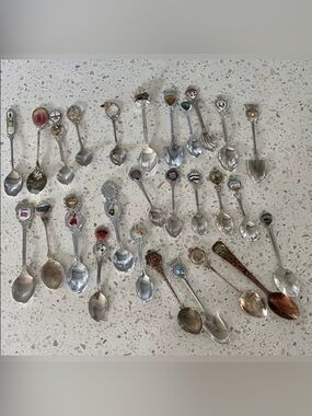 Vintage Collectible Souvenir Spoons - Silver Tone with Enamel Shields